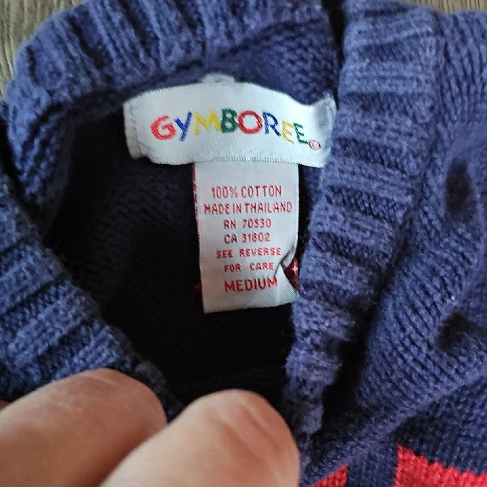 VINTAGE Gymboree Kids Navy Sweater Colorful Flag Design Size Medium Boy Girl